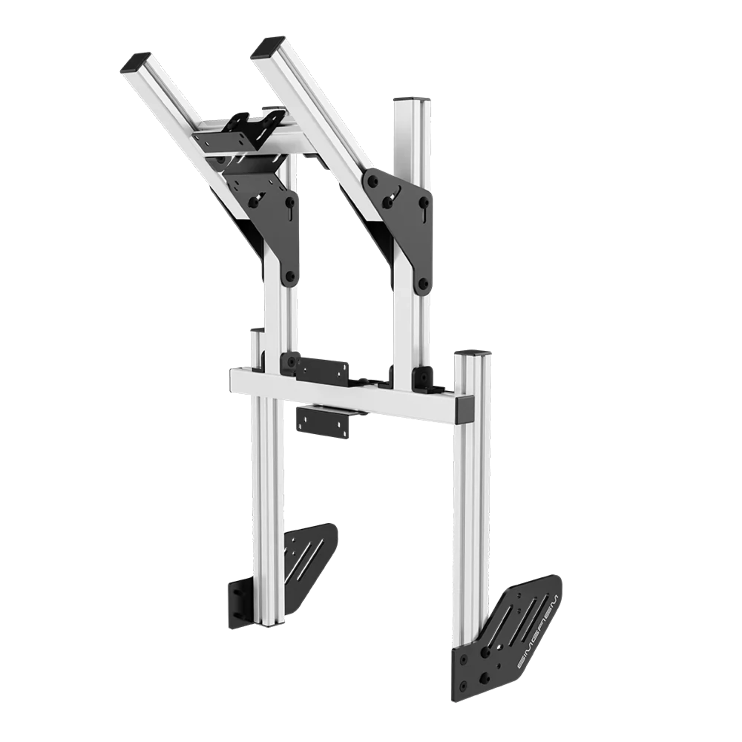 Simgasm Core Integrated Dual Monitor Stand: vertical main and upper monitor arrangement